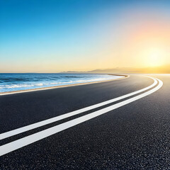 Fototapeta premium Coastal Road Sunset Illustration