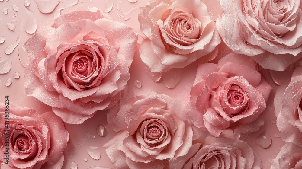 Aufkleber elegant dusty rose roses adorned with droplets on a pastel background create a serene floral composi