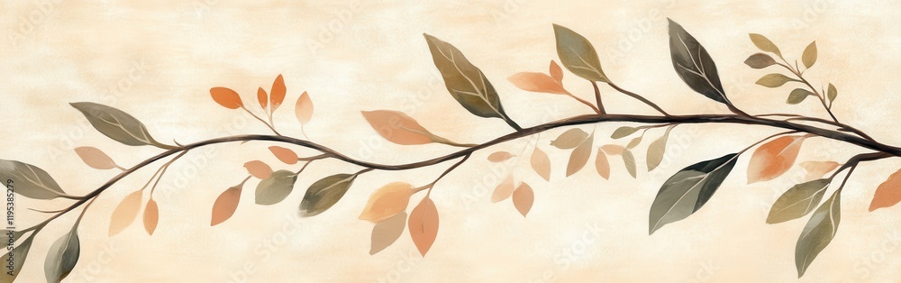Poster decorative branch design featuring leaves in warm tones against a soft background