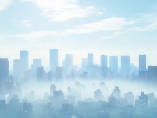 urban cityscape with heavy industrial smog and air pollution effects on climate change and global warming environmental concept