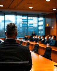Fototapeta premium Professional Meeting in Modern Conference Room with Attendees Focused