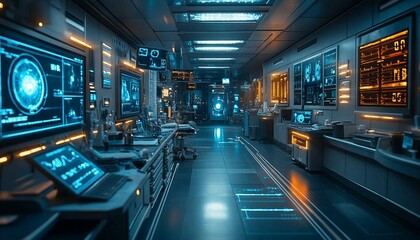 Obraz premium A high-tech operating room with interconnected devices sending real-time surgical metrics to an AI-assisted dashboard, IoT-Enabled Surgery Monitoring