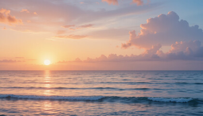 Obraz premium Watercolor Background of Sunrise Over Calm Ocean with Soft Pastel Hues, ai generative