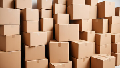 A large stack of cardboard boxes filling the frame