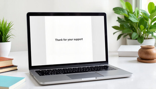 Thank you message on laptop screen