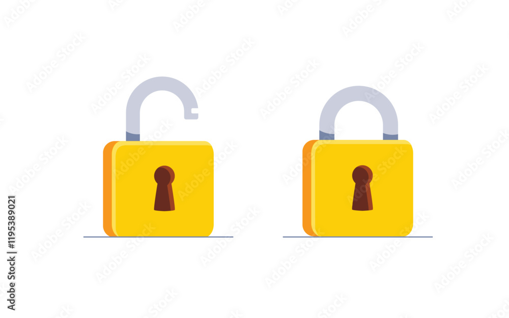 Poster lock and unlock flat icon. padlock unlocked and locked. lock closed and lock open. symbol protection