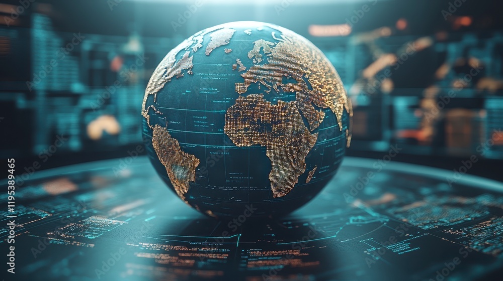 Poster global network connection digital world map on illuminated display