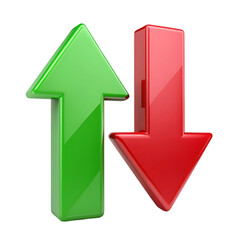 Shiny Green Up Arrow Red Down Arrow 3D Graphic icon sign trend stock chart glossy design  