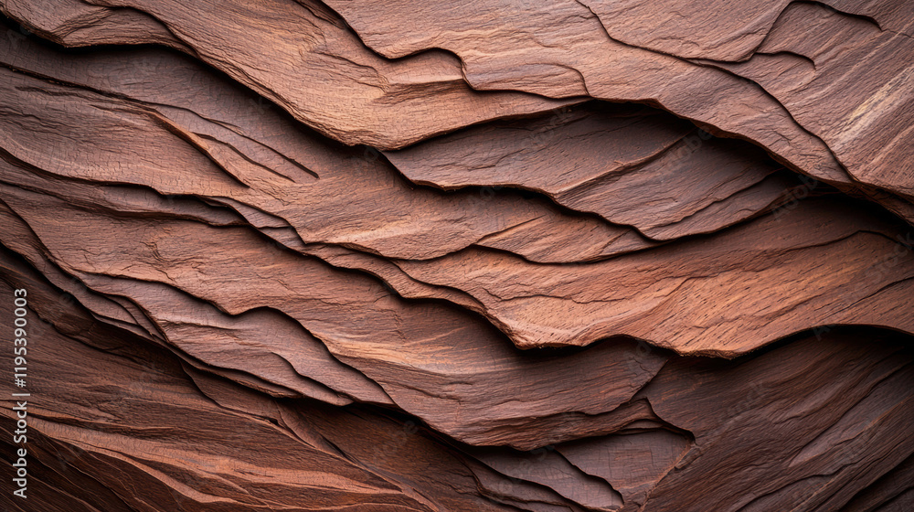 Poster textured layers of brown rock create natural, earthy background. smooth, wavy lines evoke sense of c