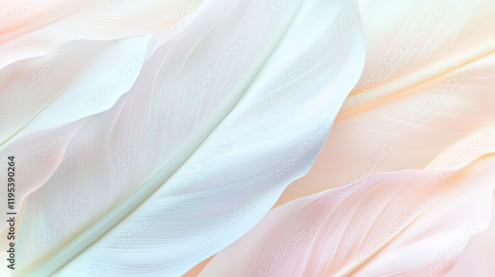 Poster soft pastel leaves create serene and calming background with gentle hues