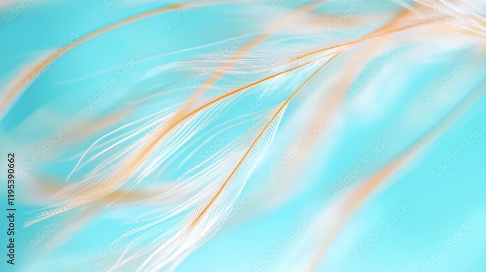 Poster delicate strands of light colored fibers float gracefully against soft blue background, creating ser