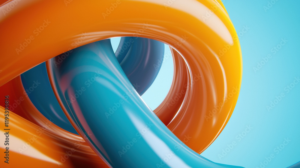Poster colorful abstract shapes intertwine in vibrant composition, showcasing smooth curves and glossy surf