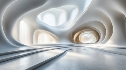 Abstract Architectural Space with Smooth Curves and Soft Lighting in a Modern Design, Offering a Serene and Futuristic Atmosphere for Various Creative Projects
