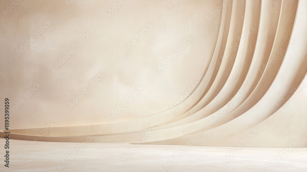 Poster smooth beige wall with curved lines creating minimalist aesthetic