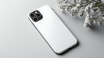 White Smartphone Mockup with Minimalist Floral Arrangement