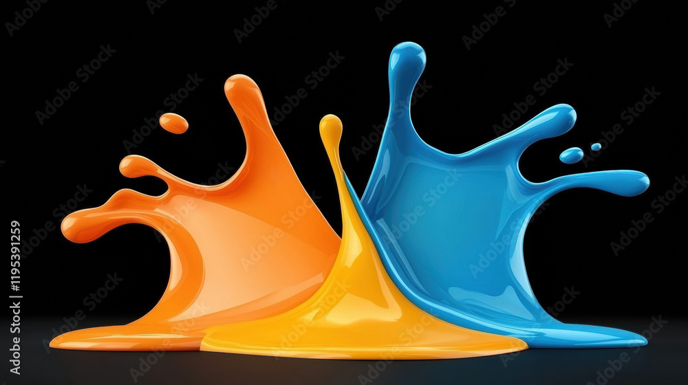Poster vibrant orange, yellow, and blue paint splashes create dynamic visual effect