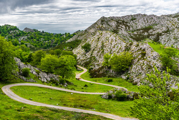 Route to Covadonga, Lakes, Mountains, Cangas de Onis, Asturias, Picos de Europa, Spain