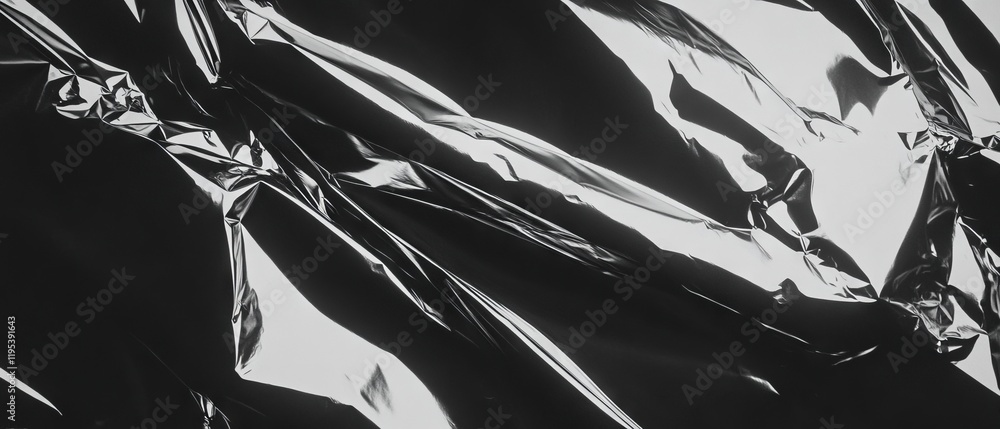 Poster shimmering metallic foil crumpled on a dark background creating a dramatic texture and contrast