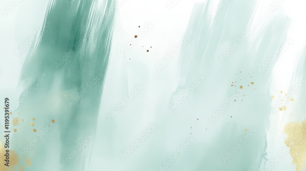 Poster elegant pastel mint strokes create a calming wash of color on a soft background with golden accents