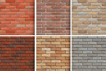 A Collection of Six Diverse Brick Wall Textures Featuring Various Colors and Patterns