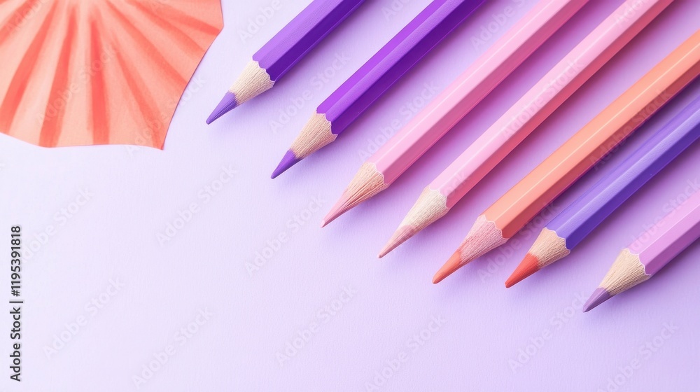 Poster elegant composition of colored pencils arranged in a line with vibrant shades on a smooth surface