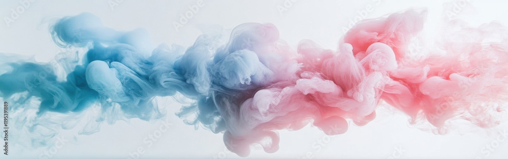 Poster Elegant pastel pink and blue mist spreading gracefully and creating a calming atmosphere in a serene setting