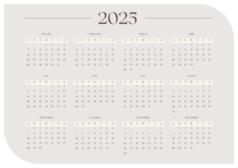 minimalist calendar of 2025