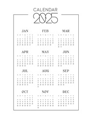 minimalist calendar of 2025