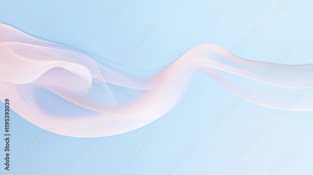 Wall mural Soft pink smoke waves flow gracefully against light blue background, creating serene and calming atmosphere