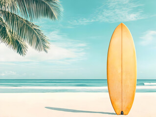 Surfboard on Tropical Beach Illustration