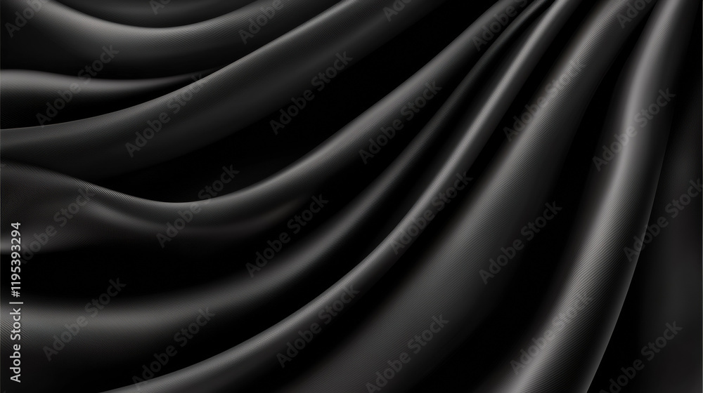 Poster smooth black fabric with elegant folds and drapes, perfect for design