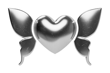 Gray heart with wings isolated without background