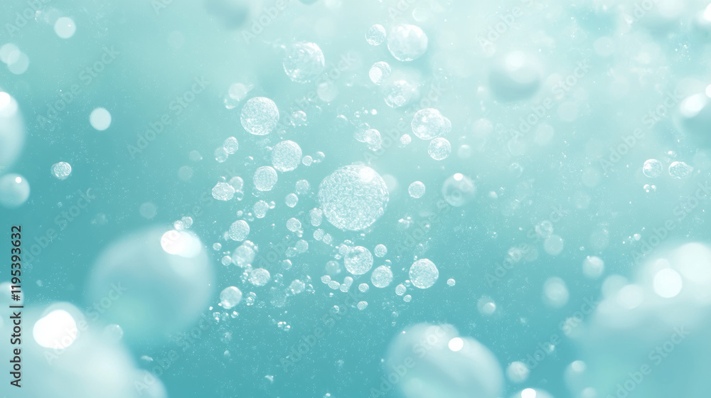 Poster Bubbles rise in serene underwater scene, creating tranquil atmosphere. soft blue tones enhance calming effect of image