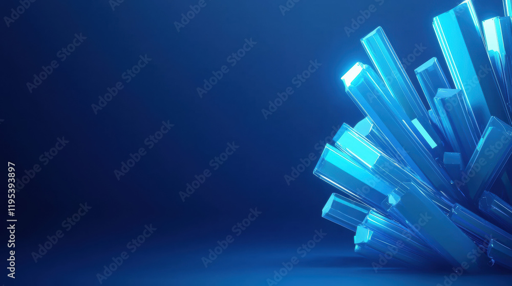 Aufkleber Bright blue crystal structures arranged dynamically in dark background