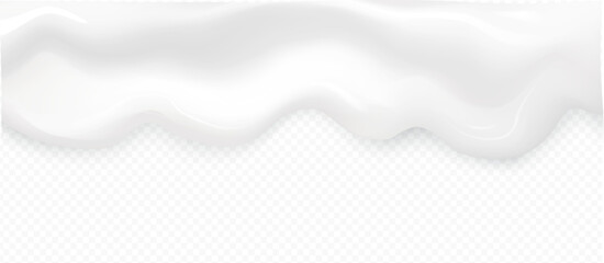 Milk cream vector high quality texture with shadow isolated on transparent background. Melted white creamy, youghurt, milkshake border template