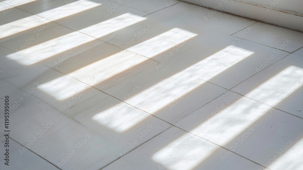 Aufkleber bright sunlight casts patterned shadows on white tiled floor, creating serene atmosphere