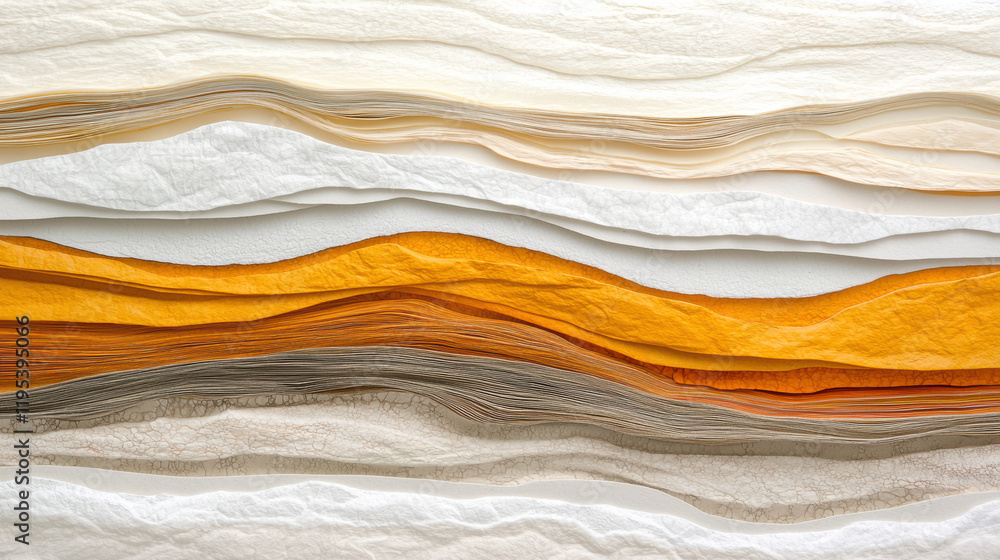 Poster Textured layers of colored paper in shades of white, orange, and beige create visually appealing composition
