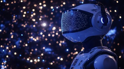Futuristic Robot Astronaut in Space Glowing Lights Sci Fi Concept