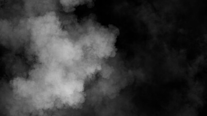 Abstract misty fog on isolated black background. Smoke stage studio. Texture overlays. The concept of aromatherapy.