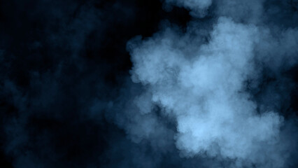 Abstract blue misty fog on isolated black background. Smoke stage studio. Texture overlays. The concept of aromatherapy.