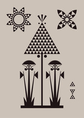 Ethnic art style tattoo, idol and ornament. 