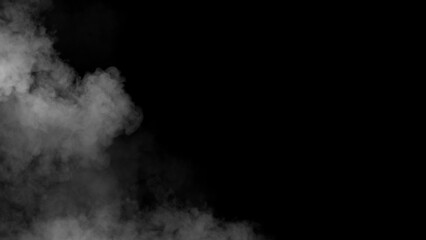 Abstract misty fog on isolated black background. Smoke stage studio. Texture overlays. The concept of aromatherapy.