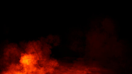 Abstract fire misty fog on isolated black background. Smoke stage studio. Texture overlays. The concept of aromatherapy.
