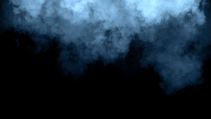 Abstract blue misty fog on isolated black background. Smoke stage studio. Texture overlays. The concept of aromatherapy.