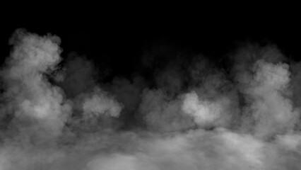 Abstract misty fog on isolated black background. Smoke stage studio. Texture overlays. The concept of aromatherapy.