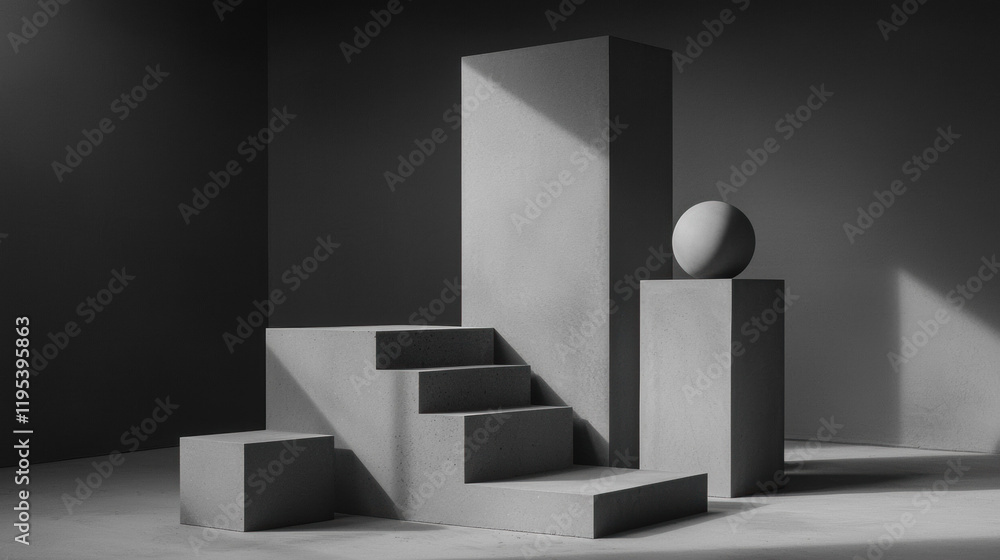 Leinwandbilder minimalist geometric shapes in monochrome setting create modern aesthetic. interplay of light and sh