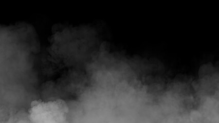 Abstract misty fog on isolated black background. Smoke stage studio. Texture overlays. The concept of aromatherapy.