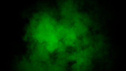 Abstract green misty fog on isolated black background. Smoke stage studio. Texture overlays. The concept of aromatherapy.