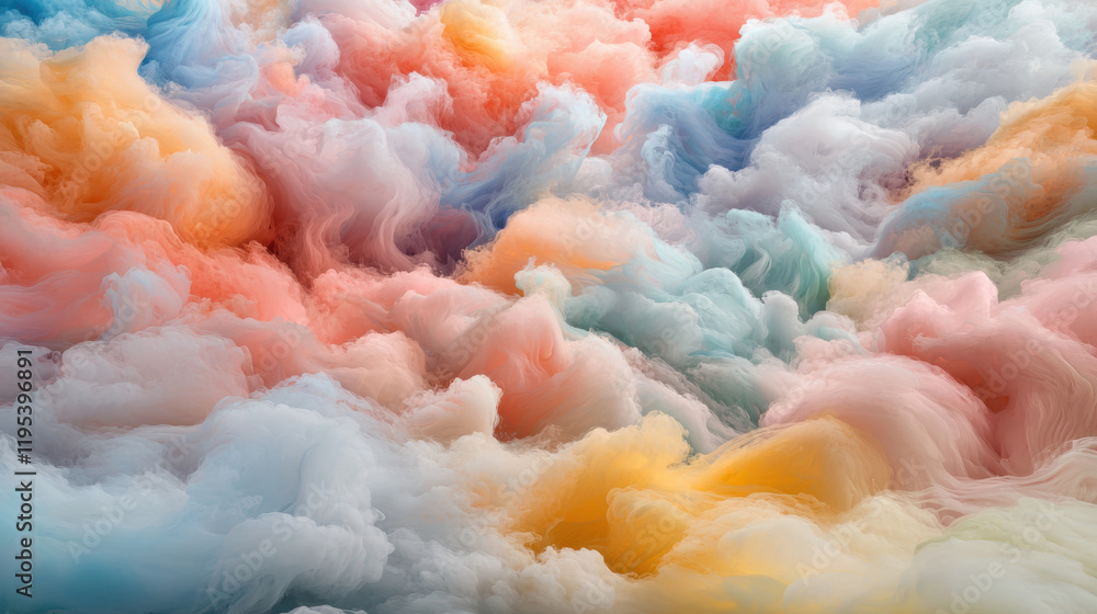 Poster vibrant abstract cloud formation with soft pastel colors, creating dreamy atmosphere