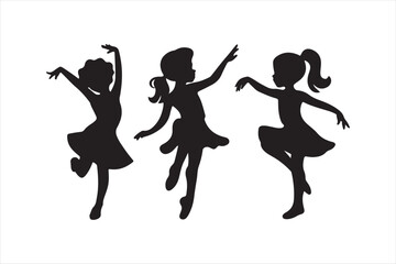 Dancing Girls Black Silhouette, Isolated, Vector  